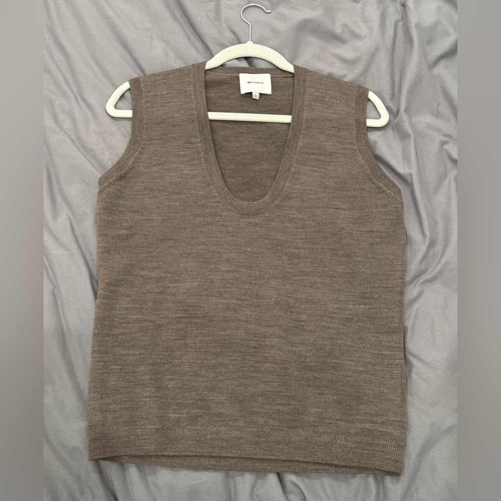 Reformation Marta Sweater Tank Wool Mocha Women Large L $98